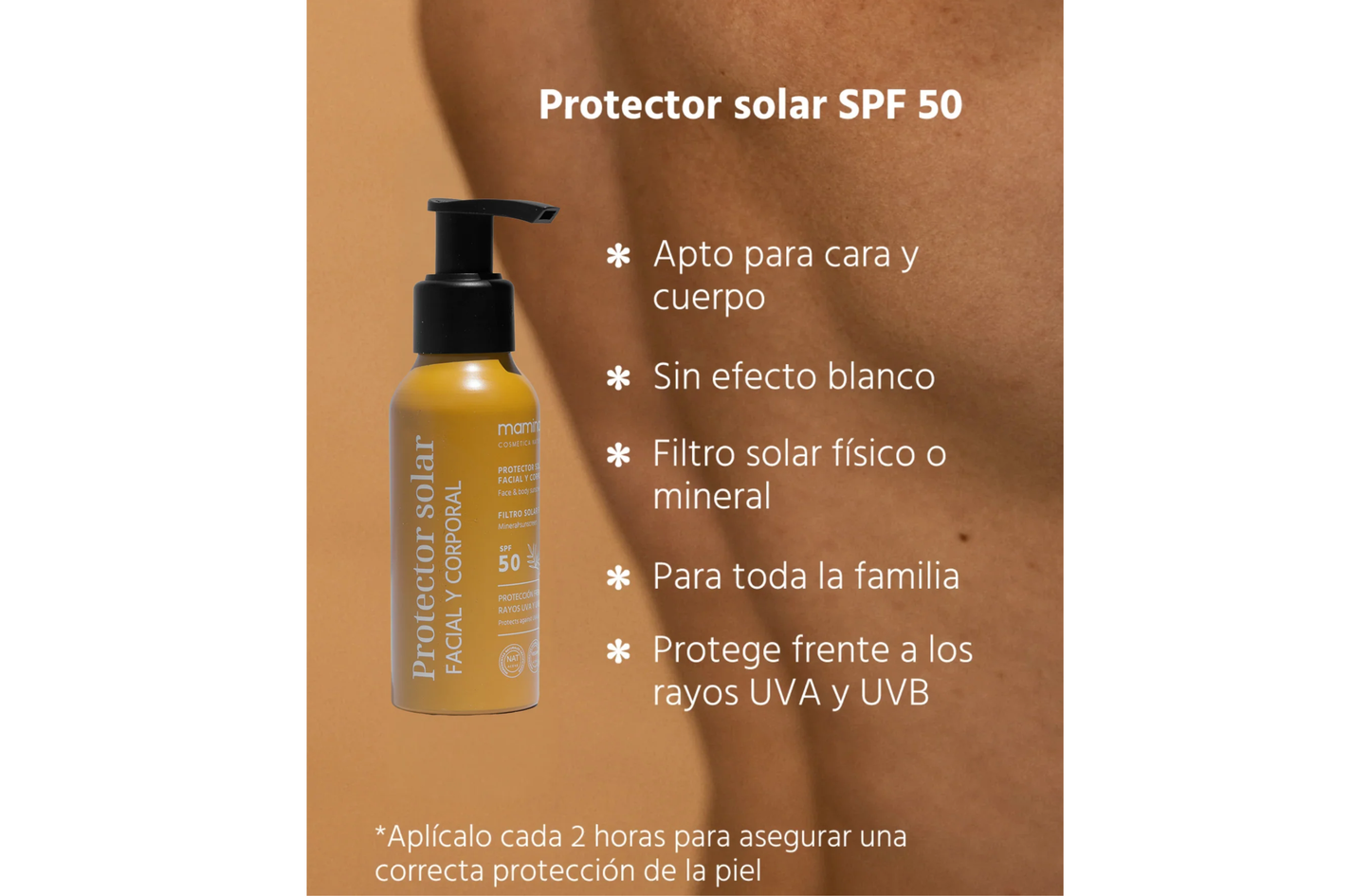 ¡Nuevo envase! Protector solar natural facial y corporal SPF 50 - Maminat
