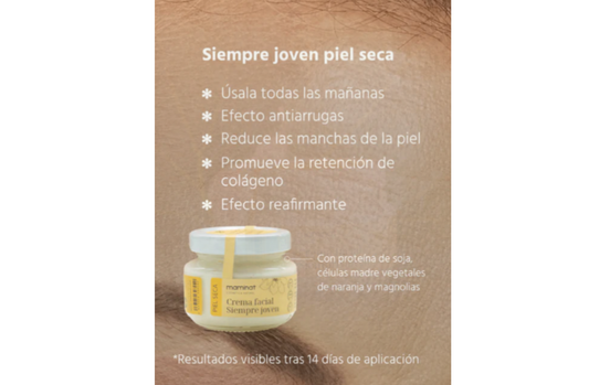 Crema Facial Hidratante -Siempre joven- Antiarrugas. Piel Seca. Maminat