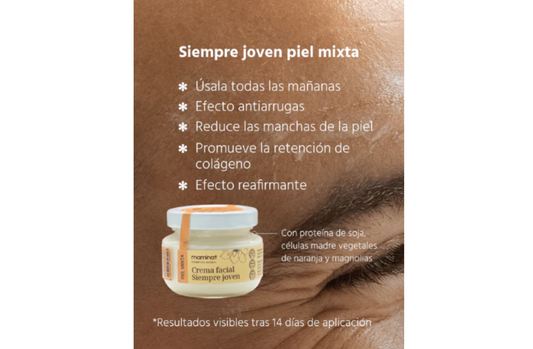 Crema Facial Hidratante -Siempre joven- Antiarrugas. Piel Mixta. Maminat