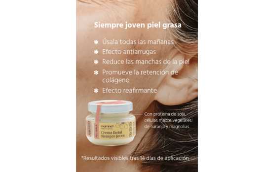 Crema Facial Hidratante -Siempre joven- Antiarrugas. Piel grasa. Maminat